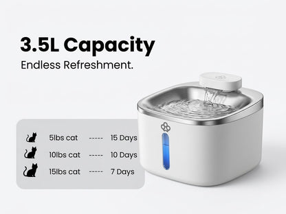 Wireless & Stainless Steel Automatic Cat Water Fountain, 3.5L/118Oz, Cordless & Rechargeable with Motion Sensor and Low Noise